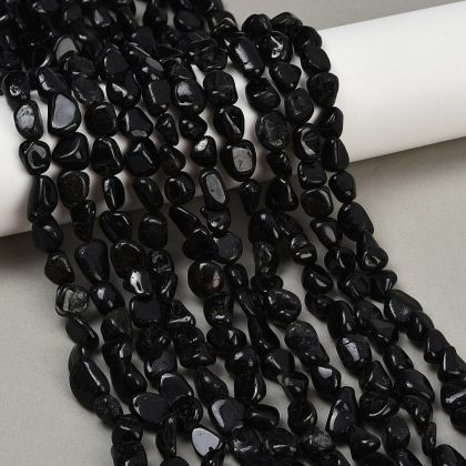 Черен Турмалин мъниста нъгет 8~13x8~10x3~8мм - 39~40 см