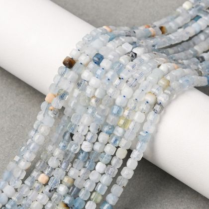 5 Естествен аквамарин, мъниста, фасетирани, куб 3мм
