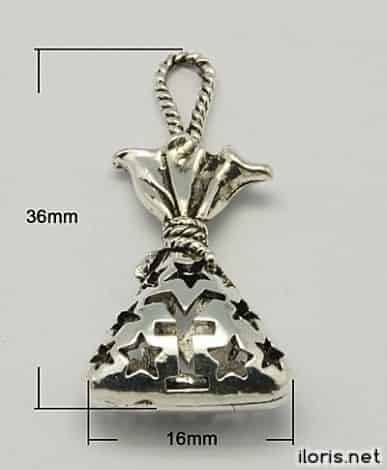 Pendant pouch, color antique silver, size: 16 x 39 x 9 mm, hole: 1.5 mm