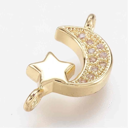 Конектор Moon and Star, Golden с Cubic Zirconia 16.5x8.5x3мм 