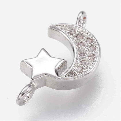 Конектор Moon and Star, Platinum с Cubic Zirconia 16.5x8.5x3мм