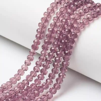 1 Стъклени фасетирани мъниста, рондел, пепел от рози,