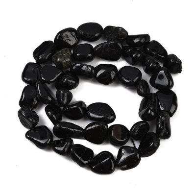 Черен Турмалин мъниста нъгет 8~13x8~10x3~8мм - 39~40 см