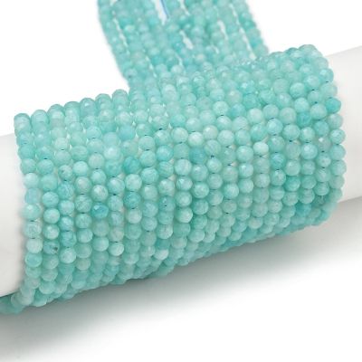 4 Наниз от Амазонит обработен на кръгли фасетирани мъниста