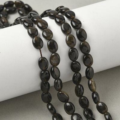 4 Обсидиан Golden Sheen (златен блясък) на плоски овални мъниста - реален изглед