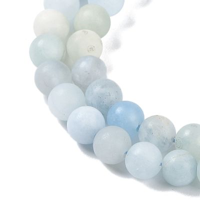 1 Естествен аквамарин, мъниста, наниз, матирани, кръгли