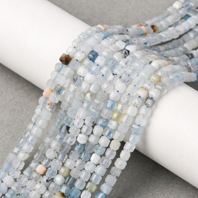5 Естествен аквамарин, мъниста, фасетирани, куб 3мм