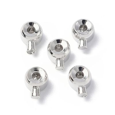 3 Месингови стоперни мъниста, цилиндрични, сребрист цвят