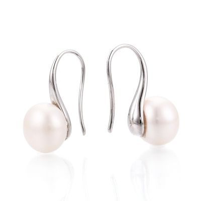 Обеци с перла, куки от месинг с покритие от 18К бяло злато 17,5~19x8,5~9 мм- 1 чифт