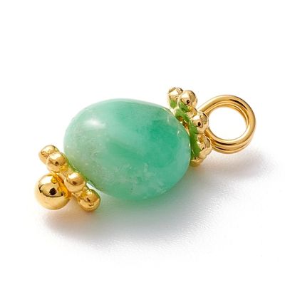 3 Висулка от естествен Хризопраз с телче и мъниста "маргаритка" в златист цвят