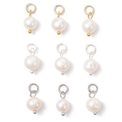 Висулки с перла 12x7мм, телче в три цвята, стомана 304 - 3 броя