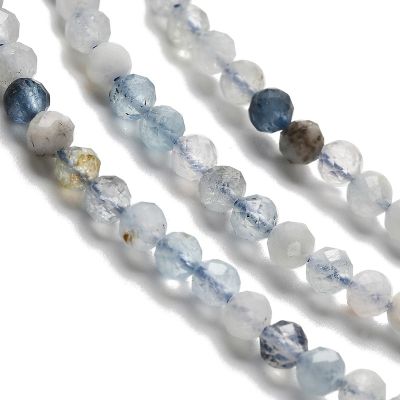 1 Естествен аквамарин,  мъниста – фасетирани кръгли ~3 мм с нежен небесносин блясък