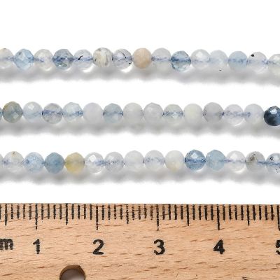 4 Естествен аквамарин,  мъниста – фасетирани кръгли ~3 мм с нежен небесносин блясък линия размер