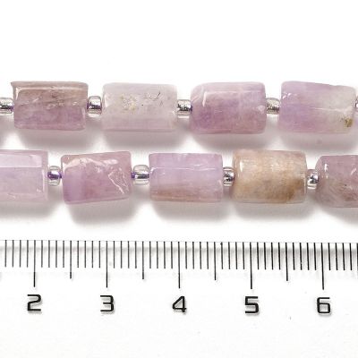 5 Кунцит на цилиндрични мъниста в наниз с разделителни синци - размери с линия