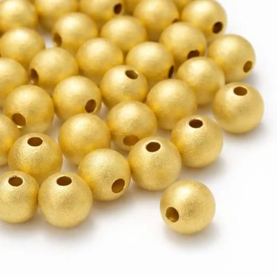2 Мъниста метални кръгли матирани златен цвят 8 мм. отвор 1.5 мм