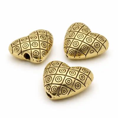 Метално мънисто Сърце 22мм, цвят антично злато - 1 брой