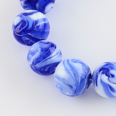 Ръчно изработено мънисто обло 14мм, Lampwork, Blue- 10 броя 