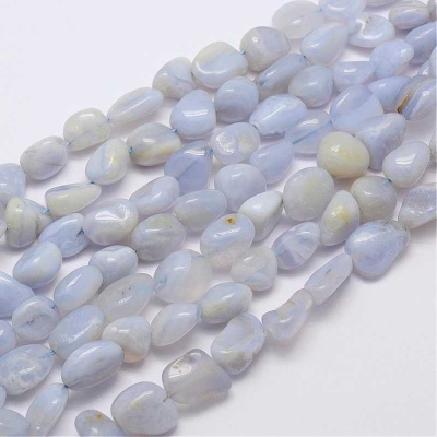 Халцедон натурален, Blue Chalcedony нъгет мъниста 5~12x4~9 мм  - наниз  38 см 