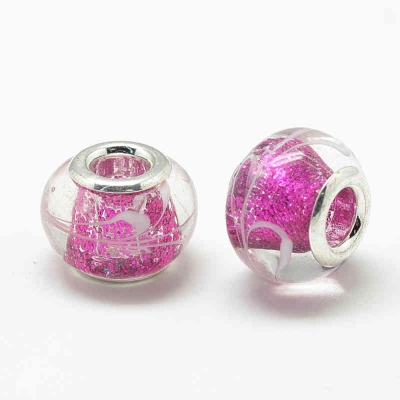 Стъклено мънисто, Magenta Lampwork 14мм - 1 брой 