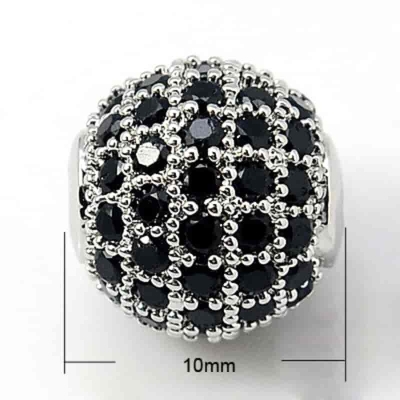 Мънисто с черни, фасетирани микро Cubic Zirconia 10мм - (1бр)