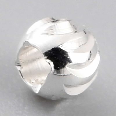 Месингови мъниста, кръгли 3x2,5 мм, гофрирани, сребърно покритие 1