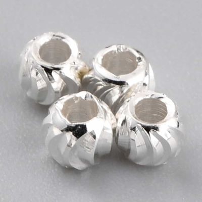 Месингови мъниста, кръгли 3x2,5 мм, гофрирани, сребърно покритие 2